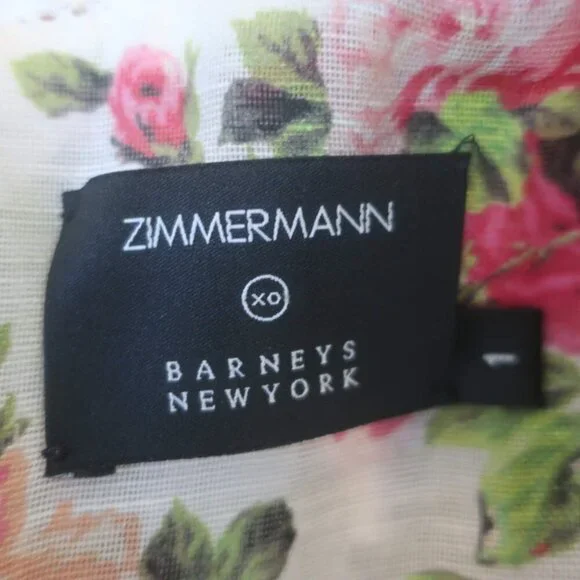 Zimmermann Billows Smocked Mini Dress White Floral Print Linen-Silk Size 1 - Picture 6 of 8